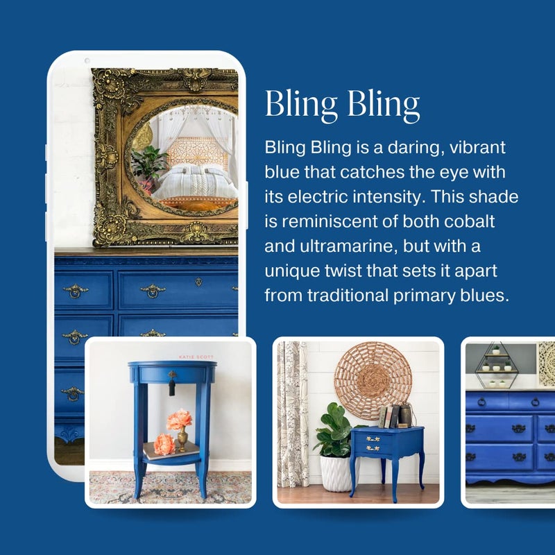 Country Chic Paint Country Chic All-in-One Chalk Paint for Furniture, Cabinets, Home Decor, Eco-Friendly, Matte Finish, Built-In Primer & Top Coat for Wood, Metal - Bling Bling (Royal Blue) - 4 oz (118 ml) - Image 3